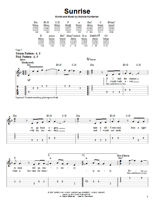 Nichole Nordeman Sunrise sheet music notes and chords. Download Printable PDF.