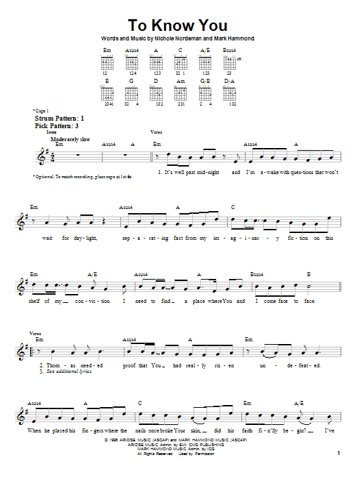 Nichole Nordeman To Know You sheet music notes and chords. Download Printable PDF.