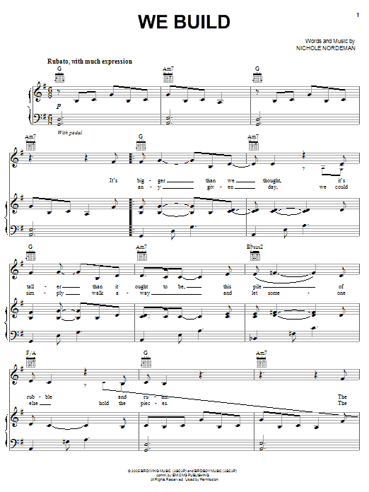 Learn to play Nichole Nordeman We Build sheet music for Piano, Vocal & Guitar Chords (Right-Hand Melody) in minutes. Price: 7.8900$ Nichole Nordeman We Build sheet music notes and chords arranged for Piano, Vocal & Guitar Chords (Right-Hand Melody)