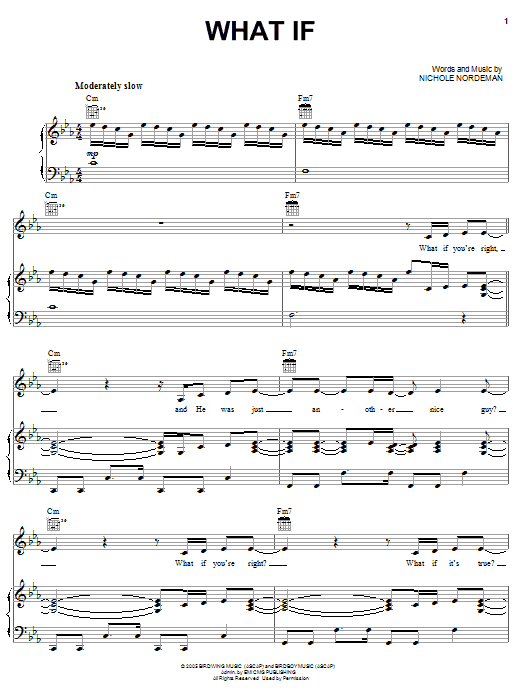 Learn to play Nichole Nordeman What If sheet music for Piano, Vocal & Guitar Chords (Right-Hand Melody) in minutes. Price: 7.8900$ Nichole Nordeman What If sheet music notes and chords arranged for Piano, Vocal & Guitar Chords (Right-Hand Melody)