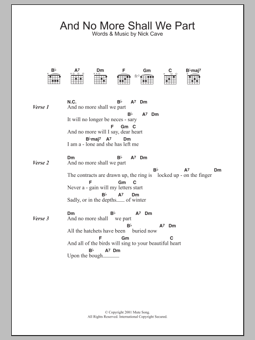 Nick Cave And No More Shall We Part sheet music notes and chords. Download Printable PDF.