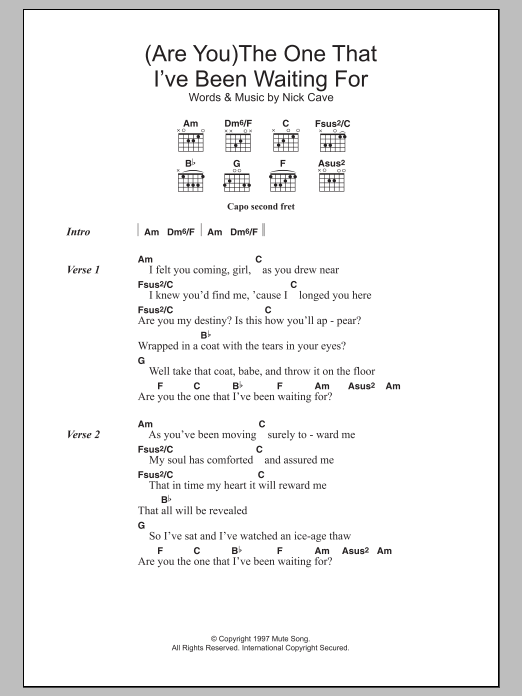 Nick Cave (Are You) The One That I've Been Waiting For? sheet music notes and chords arranged for Guitar Chords/Lyrics