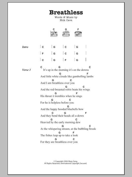 Nick Cave Breathless sheet music notes and chords. Download Printable PDF.