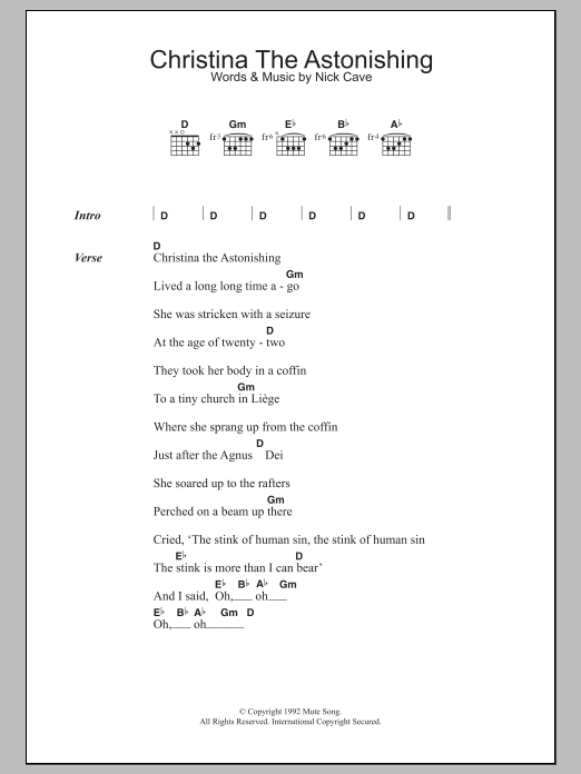 Nick Cave Christina The Astonishing sheet music notes and chords. Download Printable PDF.