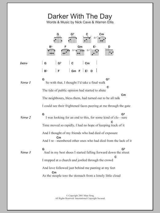 Nick Cave Darker With The Day sheet music notes and chords. Download Printable PDF.