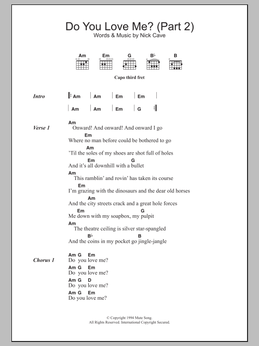 Nick Cave Do You Love Me (Part 2) sheet music notes and chords. Download Printable PDF.