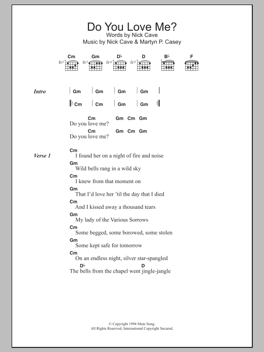 Nick Cave Do You Love Me? sheet music notes and chords. Download Printable PDF.