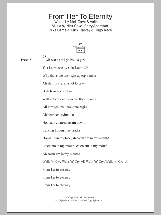 Nick Cave From Her To Eternity sheet music notes and chords. Download Printable PDF.