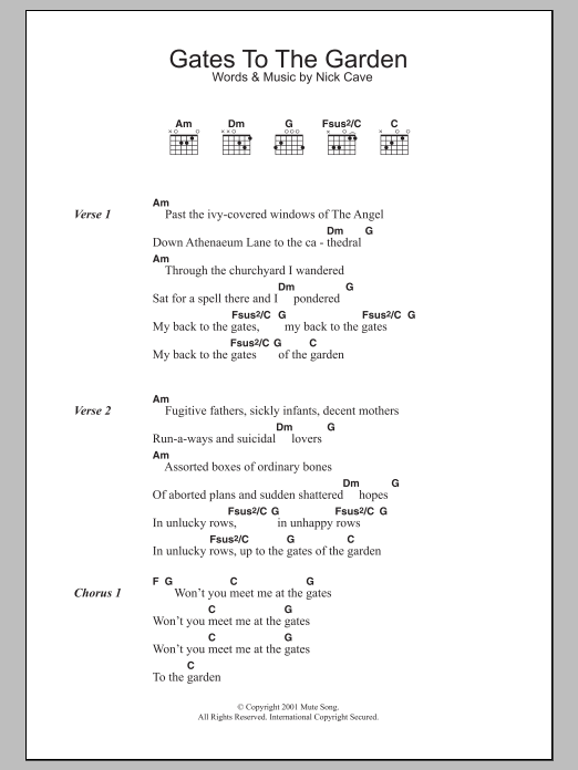 Nick Cave Gates To The Garden sheet music notes and chords. Download Printable PDF.