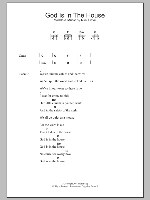 Nick Cave God Is In The House sheet music notes and chords. Download Printable PDF.