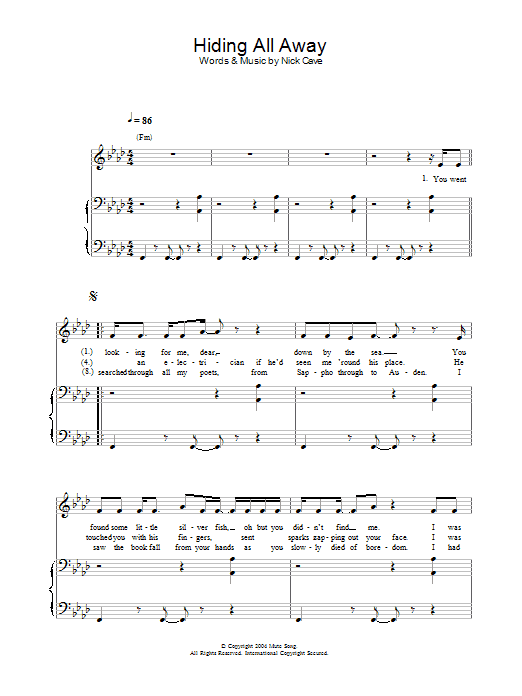 Nick Cave Hiding All Away sheet music notes and chords arranged for Piano, Vocal & Guitar Chords