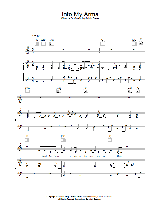 Nick Cave Into My Arms sheet music notes and chords. Download Printable PDF.