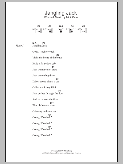 Nick Cave Jangling Jack sheet music notes and chords. Download Printable PDF.