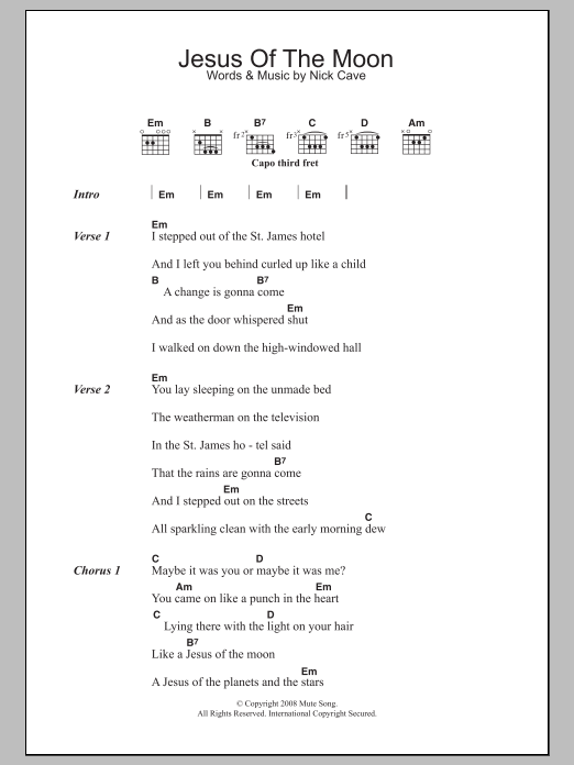 Nick Cave Jesus Of The Moon sheet music notes and chords. Download Printable PDF.