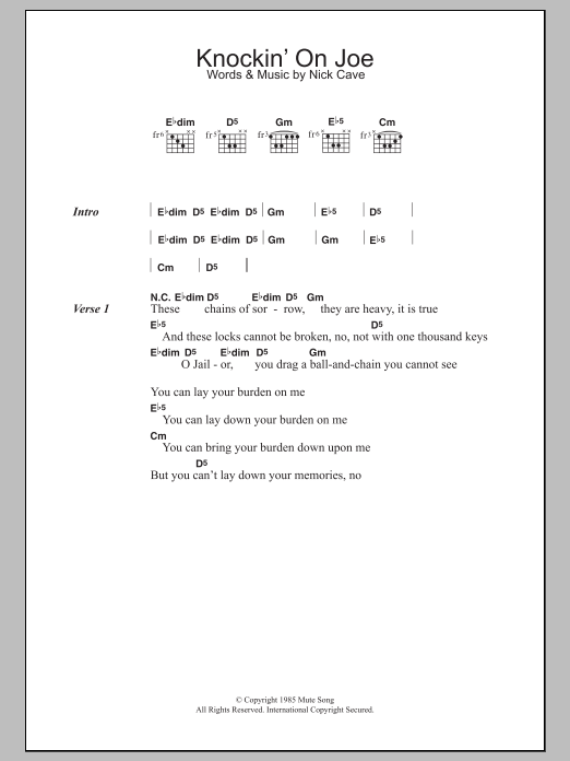 Nick Cave Knockin' On Joe sheet music notes and chords. Download Printable PDF.