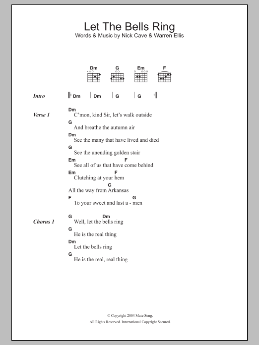 Nick Cave Let The Bells Ring sheet music notes and chords. Download Printable PDF.