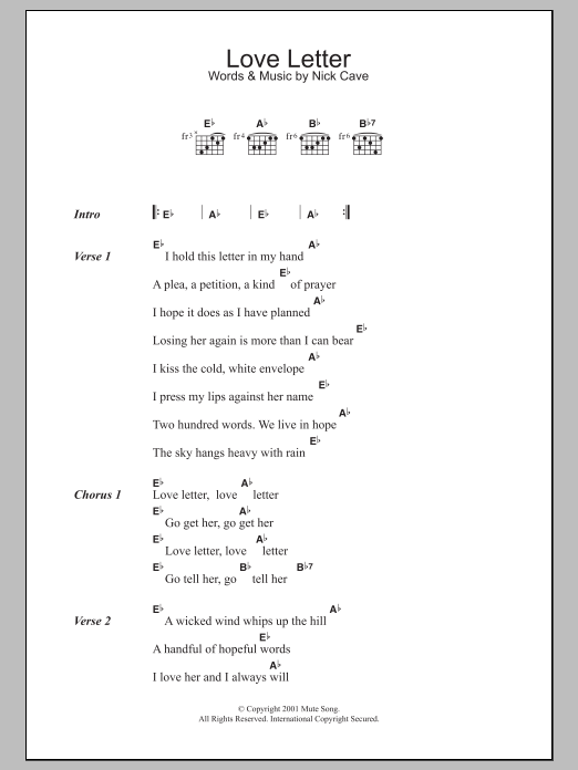 Nick Cave Love Letter sheet music notes and chords. Download Printable PDF.