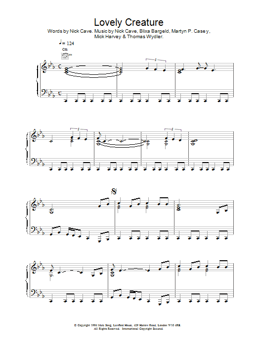 Nick Cave Lovely Creature sheet music notes and chords arranged for Piano, Vocal & Guitar Chords