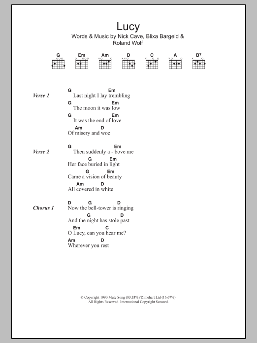 Nick Cave Lucy sheet music notes and chords. Download Printable PDF.