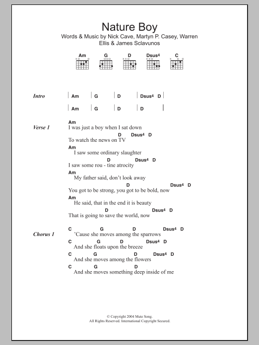 Nick Cave Nature Boy sheet music notes and chords. Download Printable PDF.