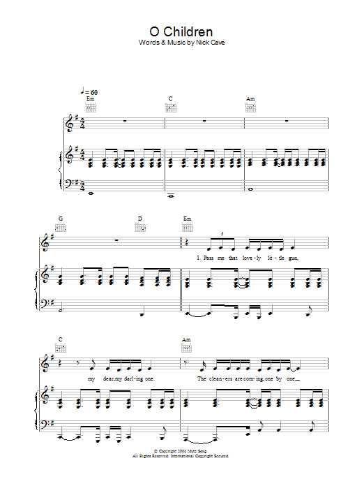 Nick Cave O Children sheet music notes and chords. Download Printable PDF.