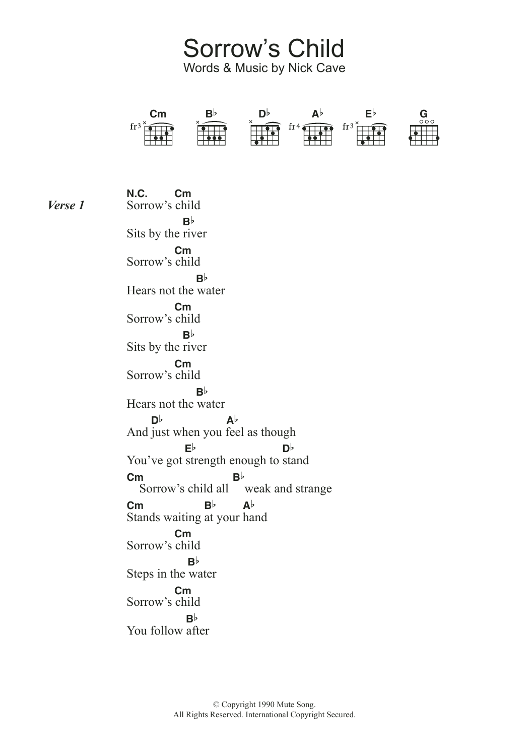 Nick Cave Sorrow's Child sheet music notes and chords. Download Printable PDF.