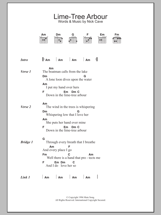 Nick Cave & The Bad Seeds Lime-Tree Arbour sheet music notes and chords. Download Printable PDF.