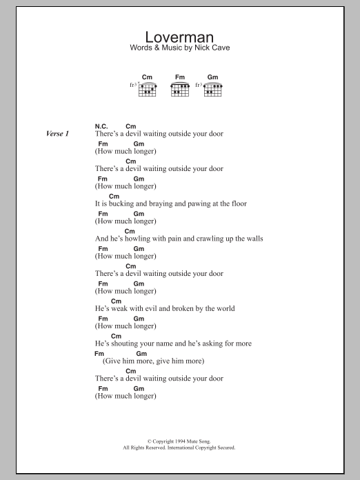 Nick Cave & The Bad Seeds Loverman sheet music notes and chords. Download Printable PDF.