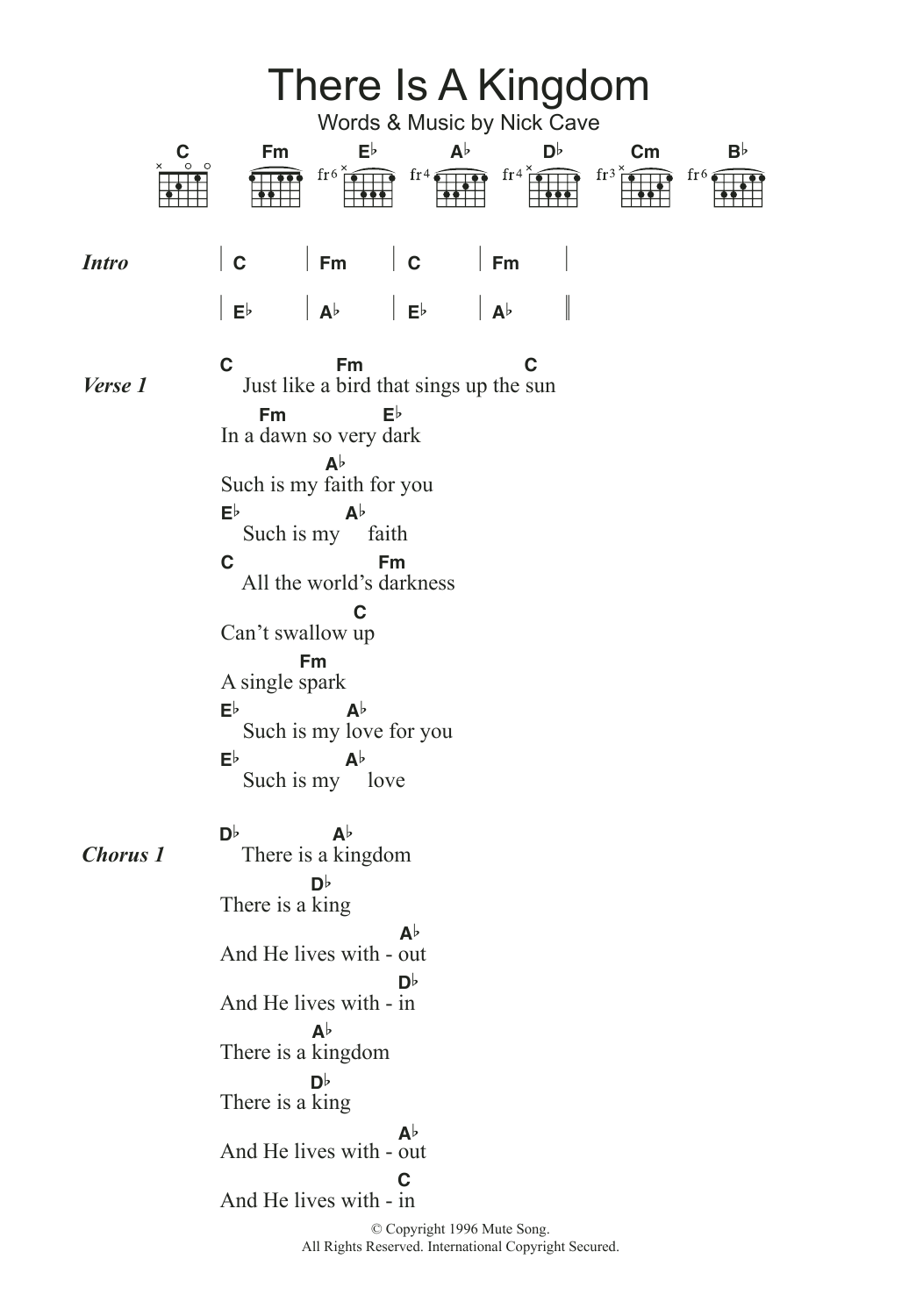 Nick Cave & The Bad Seeds There Is A Kingdom sheet music notes and chords. Download Printable PDF.