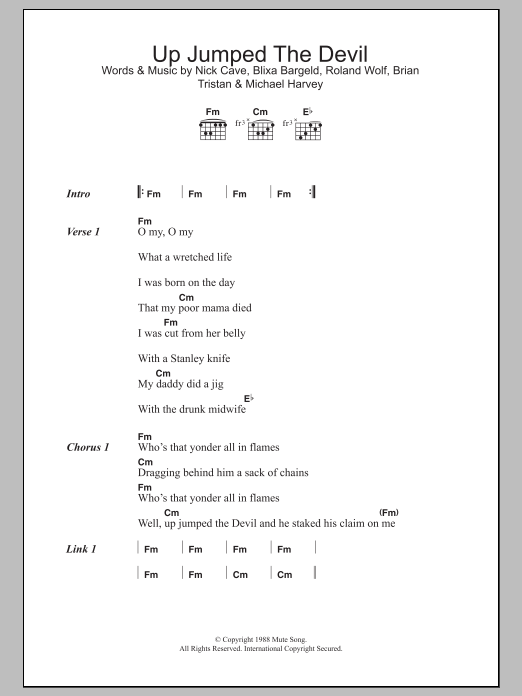 Nick Cave & The Bad Seeds Up Jumped The Devil sheet music notes and chords. Download Printable PDF.