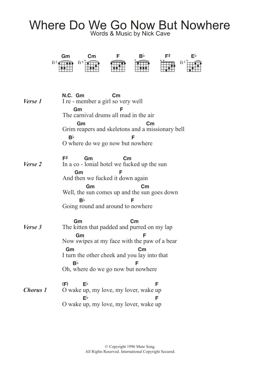 Nick Cave & The Bad Seeds Where Do We Go Now But Nowhere sheet music notes and chords. Download Printable PDF.