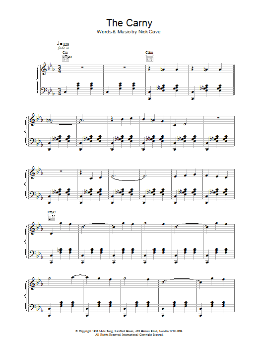 Nick Cave The Carney sheet music notes and chords arranged for Piano, Vocal & Guitar Chords