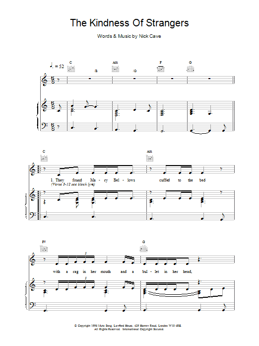 Nick Cave The Kindness Of Strangers sheet music notes and chords. Download Printable PDF.