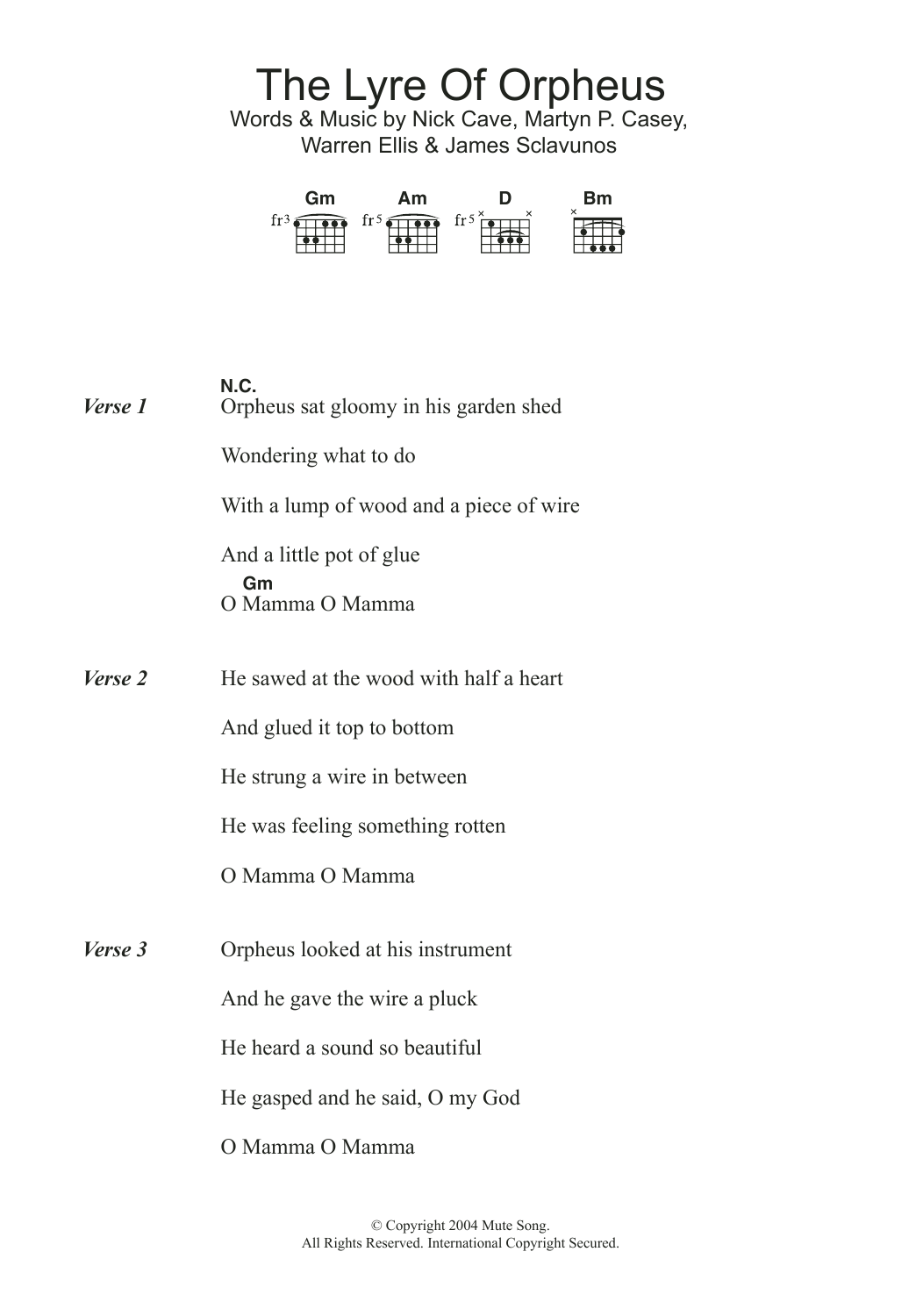 Nick Cave The Lyre Of Orpheus sheet music notes and chords. Download Printable PDF.