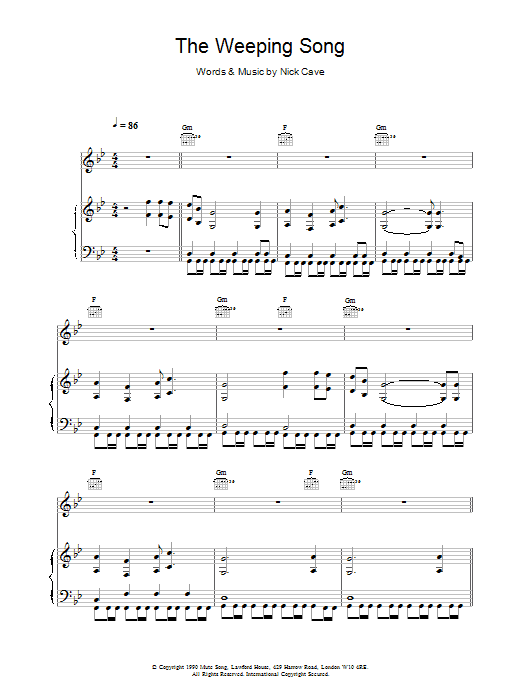 Nick Cave The Weeping Song sheet music notes and chords. Download Printable PDF.