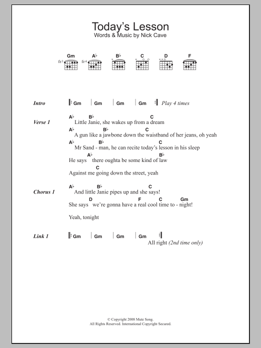 Nick Cave Today's Lesson sheet music notes and chords. Download Printable PDF.