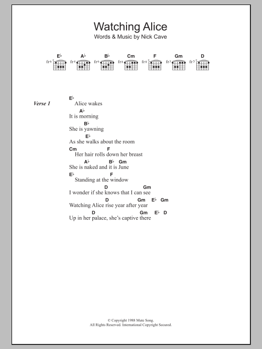 Nick Cave Watching Alice sheet music notes and chords. Download Printable PDF.