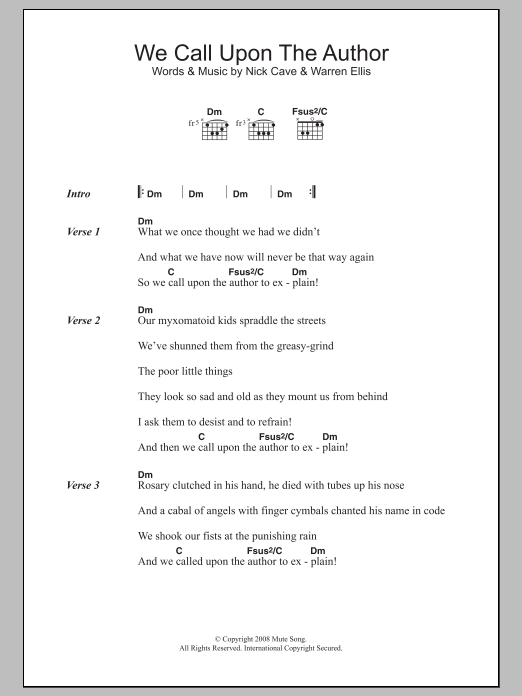 Nick Cave We Call Upon The Author sheet music notes and chords. Download Printable PDF.