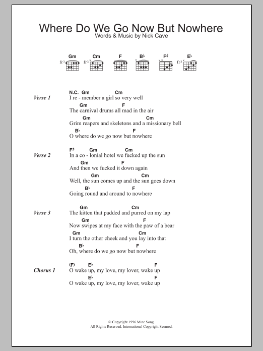 Nick Cave & The Bad Seeds Where Do We Go Now But Nowhere sheet music notes and chords. Download Printable PDF.