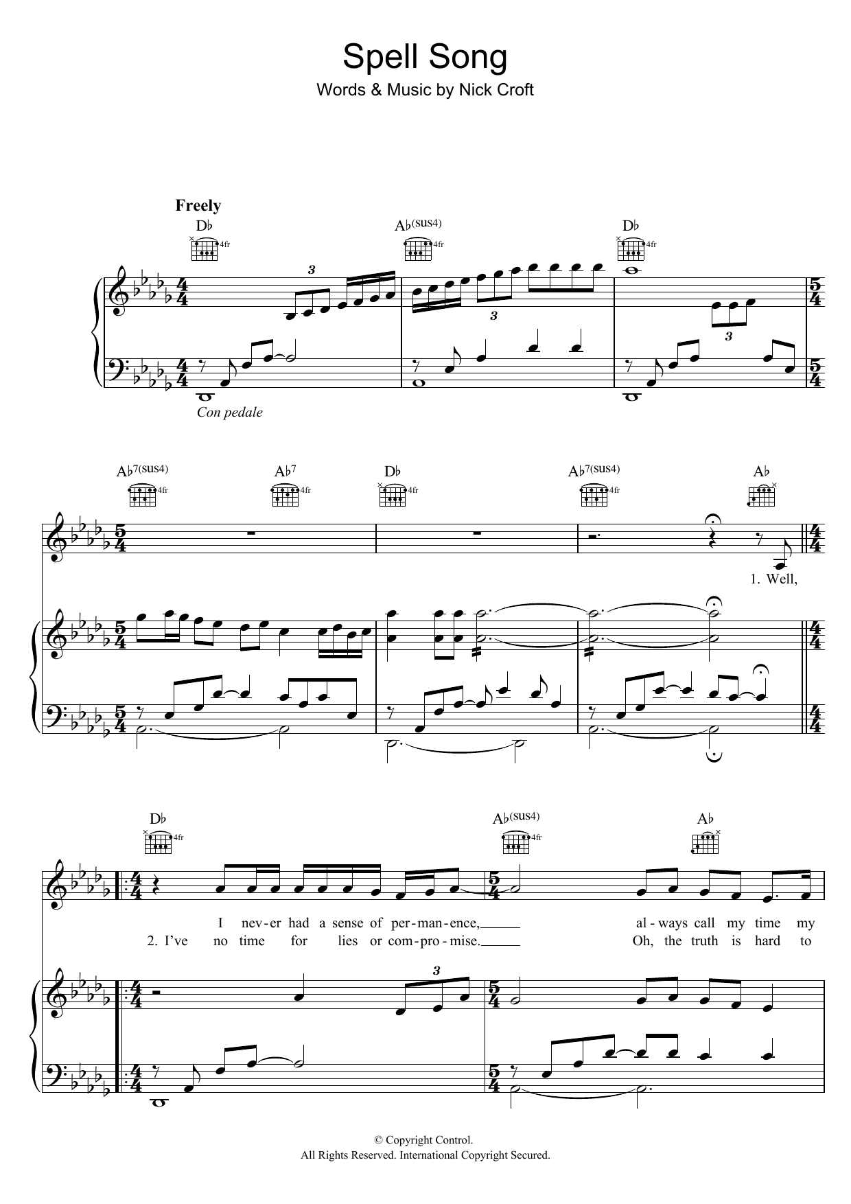 Learn to play Nick Croft Spellsong sheet music for Piano, Vocal & Guitar Chords in minutes. Price: 7.8900$ Nick Croft Spellsong sheet music notes and chords arranged for Piano, Vocal & Guitar Chords