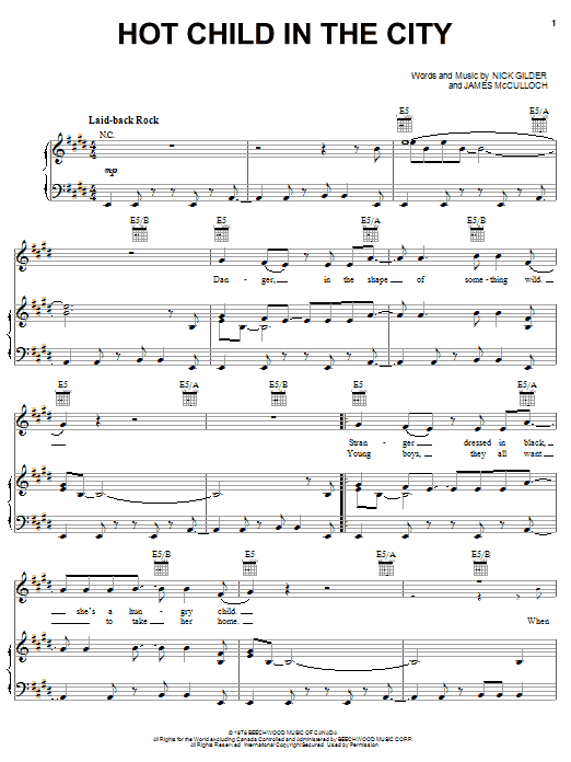 Learn to play Nick Gilder Hot Child In The City sheet music for Piano, Vocal & Guitar Chords (Right-Hand Melody) in minutes. Price: 7.8900$ Nick Gilder Hot Child In The City sheet music notes and chords arranged for Piano, Vocal & Guitar Chords (Right-Hand Melody)
