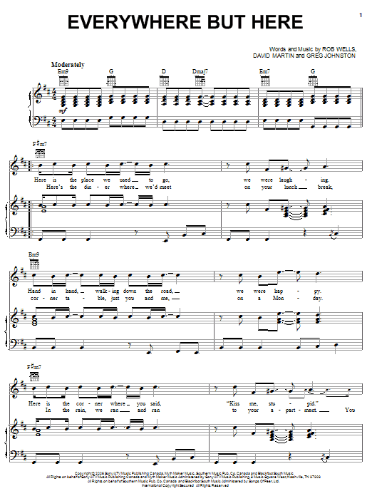 Learn to play Nick Lachey Everywhere But Here sheet music for Piano, Vocal & Guitar Chords (Right-Hand Melody) in minutes. Price: 7.8900$ Nick Lachey Everywhere But Here sheet music notes and chords arranged for Piano, Vocal & Guitar Chords (Right-Hand Melody)