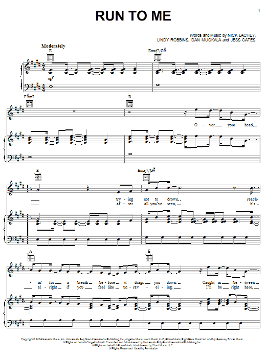 Learn to play Nick Lachey Run To Me sheet music for Piano, Vocal & Guitar Chords (Right-Hand Melody) in minutes. Price: 7.8900$ Nick Lachey Run To Me sheet music notes and chords arranged for Piano, Vocal & Guitar Chords (Right-Hand Melody)