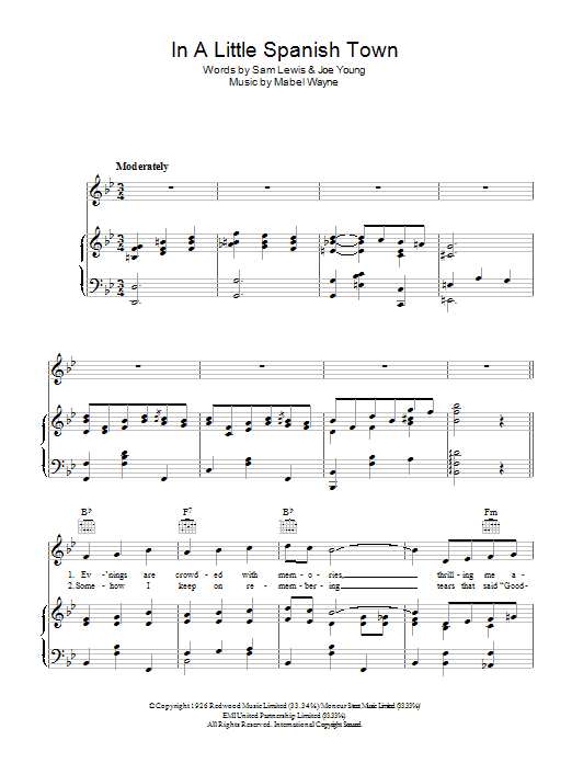 Learn to play Nick Lucas In A Little Spanish Town ('Twas On A Night Like This) sheet music for Piano, Vocal & Guitar Chords in minutes. Price: 7.8900$ Nick Lucas In A Little Spanish Town ('Twas On A Night Like This) sheet music notes and chords arranged for Piano, Vocal & Guitar Chords