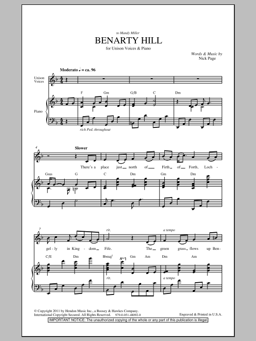 Nick Page Benarty Hill sheet music notes and chords. Download Printable PDF.