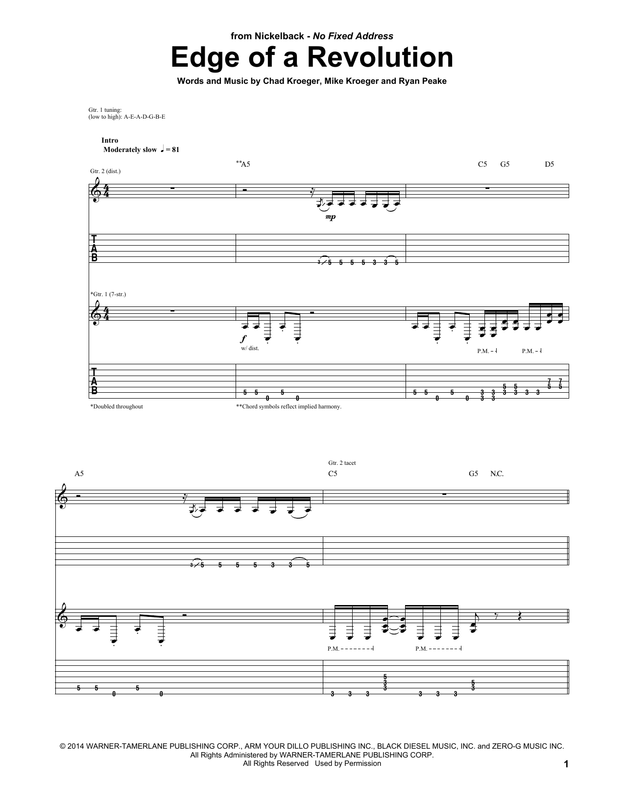 Learn to play Nickelback Edge Of A Revolution sheet music for Guitar Tab in minutes. Price: 7.8900$ Nickelback Edge Of A Revolution sheet music notes and chords arranged for Guitar Tab