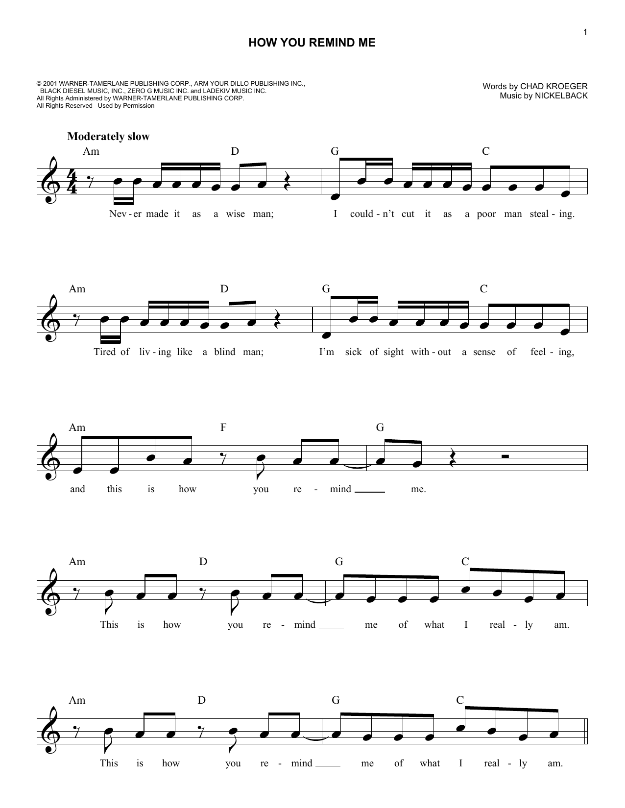 Nickelback How You Remind Me sheet music notes and chords. Download Printable PDF.