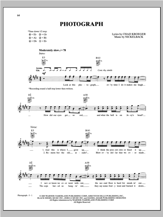 Nickelback Photograph sheet music notes and chords. Download Printable PDF.