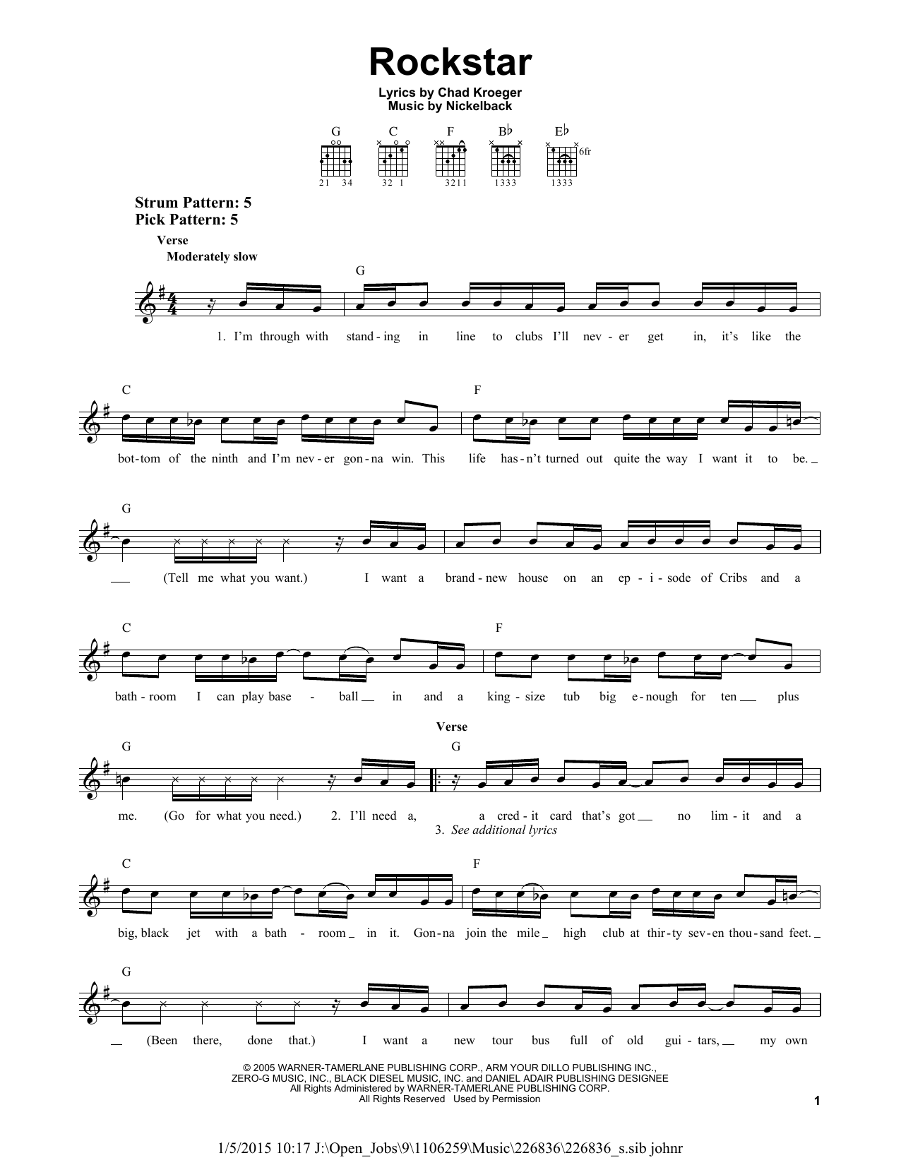 Nickelback Rockstar sheet music notes and chords. Download Printable PDF.