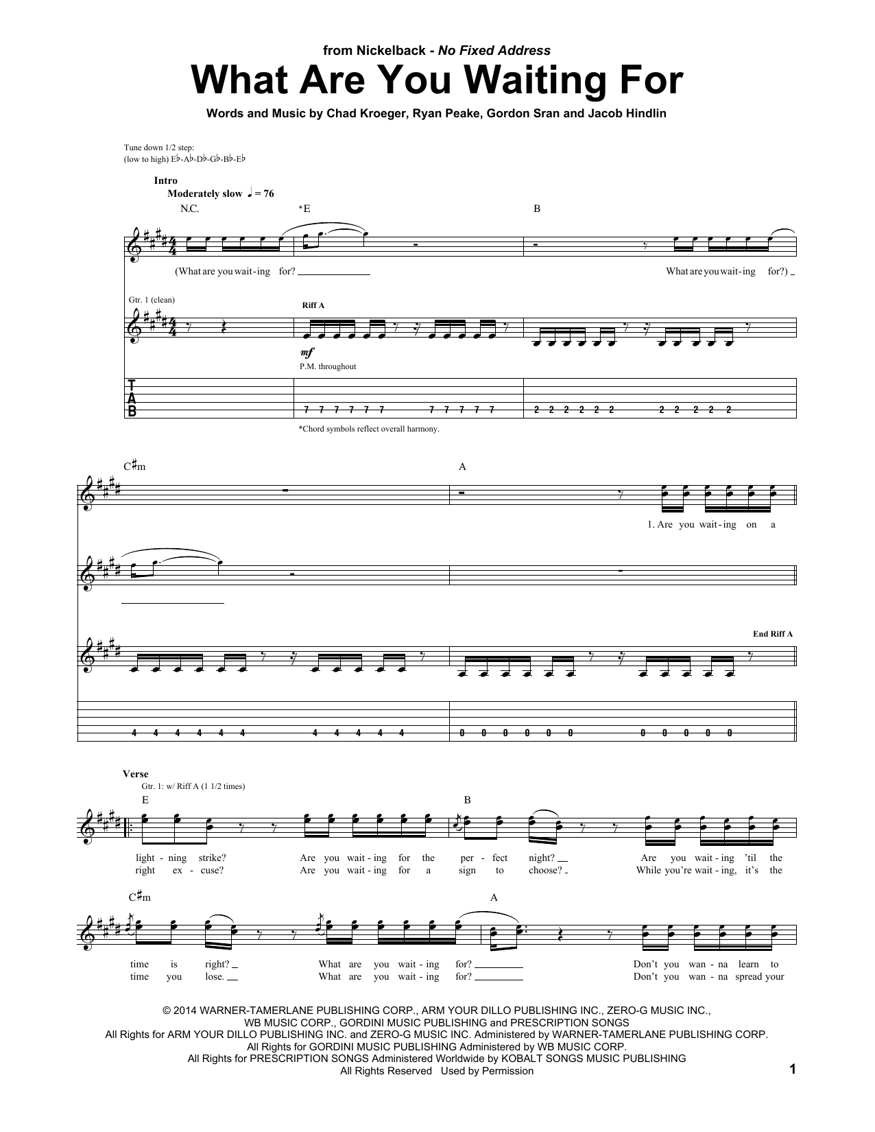 Nickelback What Are You Waiting For sheet music notes and chords. Download Printable PDF.